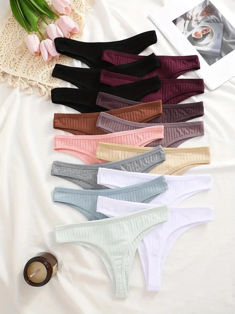 15Pcs/Set Women Cotton G-Strings Panties Female New Color Low Rise Thongs Ladies Sexy Bikini Girl Soft M-XL Intimates Lingerie
