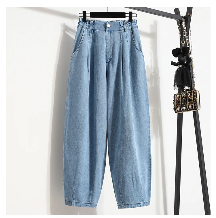 Oversized Women Jeans Spring Elastic Waist Wide Leg Loose Denim Harem Pants Large Size Female Baggy Pants