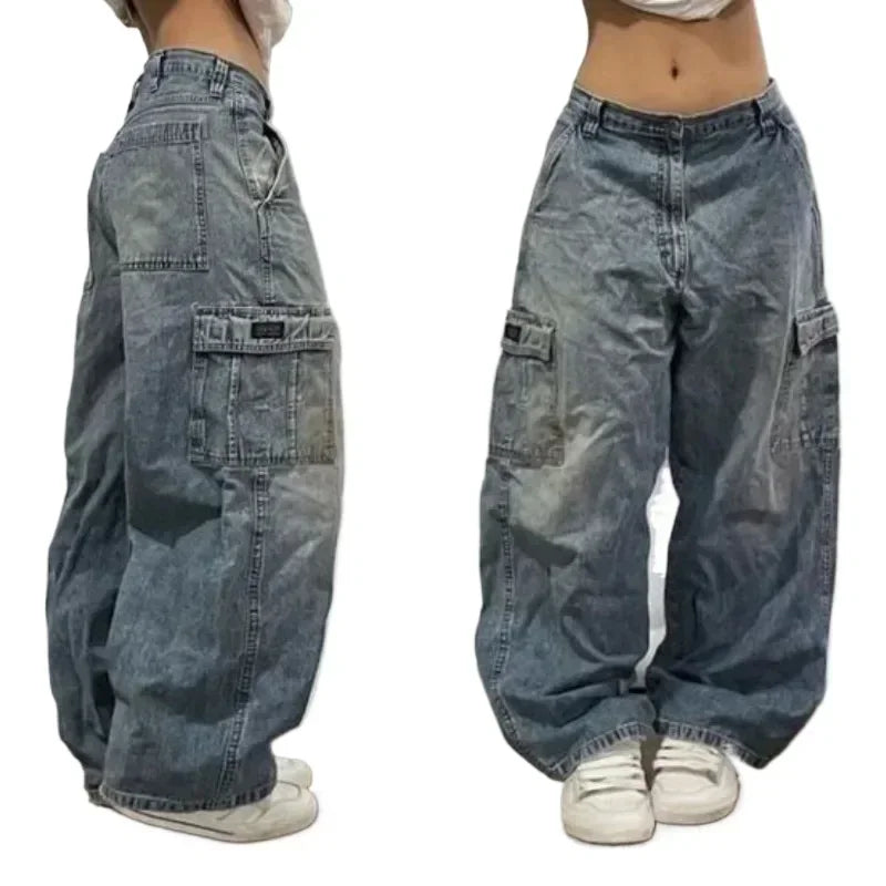American Fashion Hip Hop Joker Loose Jeans Women Street Y2K New Casual Punk Rock Oversized Wide-leg Pants Unisex Mopping Jeans