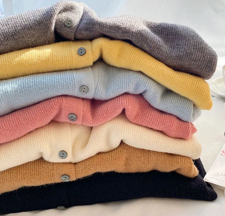 2025 Autumn And Winter Casual Sweater V Neck Women Korean Fashion Tops Long Sleeve Solid Basic Knitted Cardigan Female