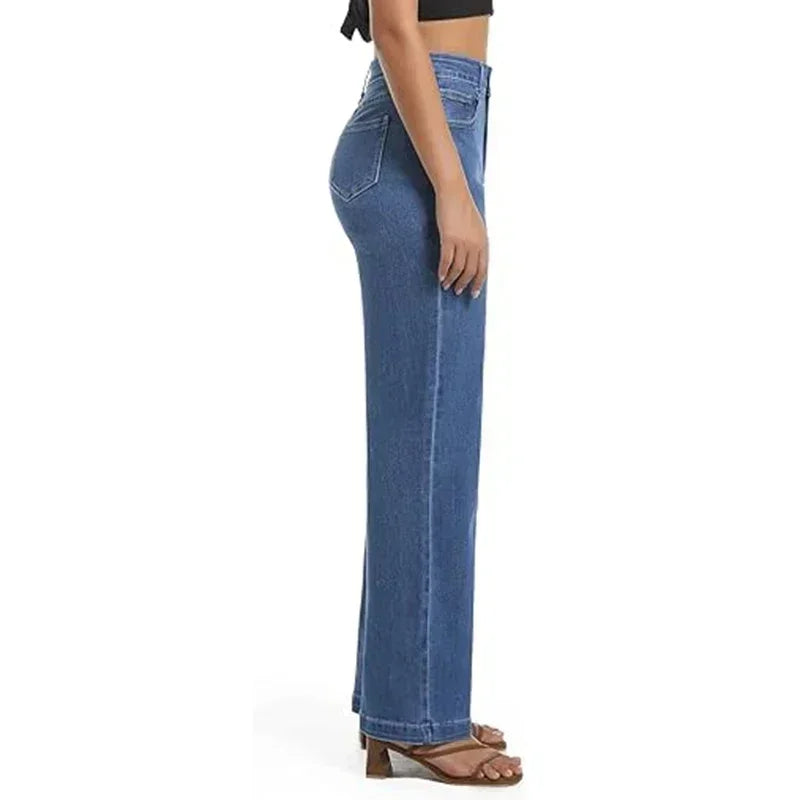 Women High Waist Straight Leg Jeans Female Comfortable Stretch Basic Denim Pants Woman Classic Cheap Black Gray White Trousers