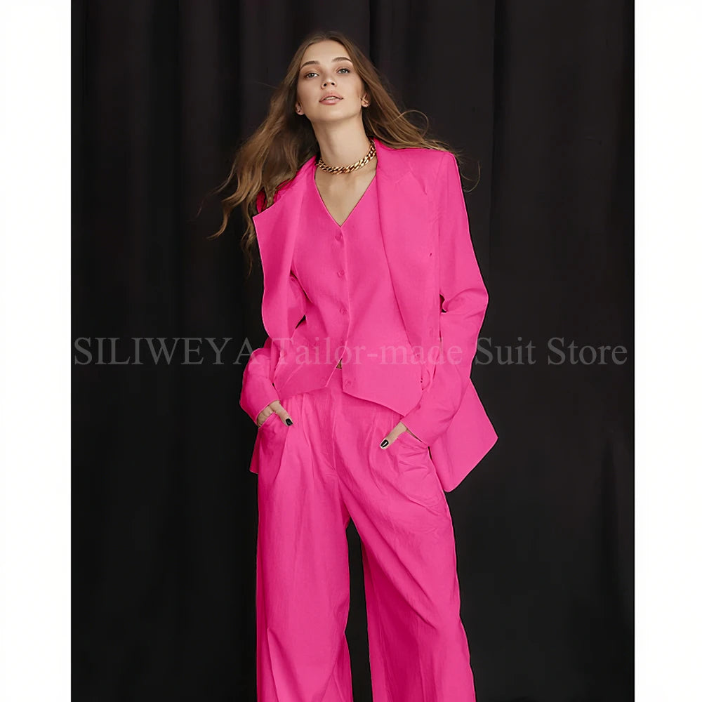 Luxury White Women's Suits 3 Piece Jacket Pants Vest Single Breasted Female Clothing Smart Office Lady Slim Fit Blazers Sets