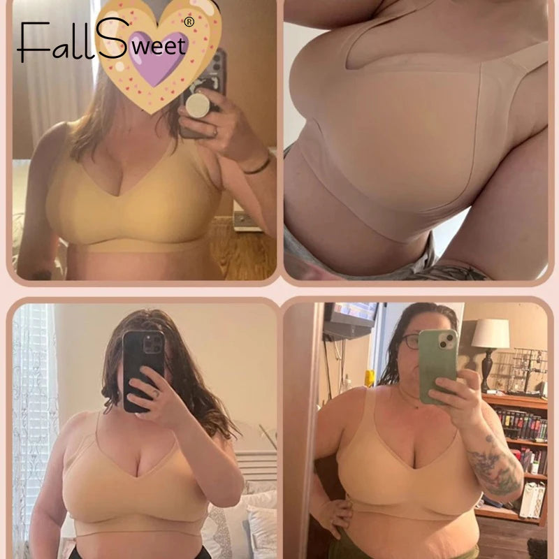 FallSweet Wireless Push Up Bra for Women Plus Size Thin Cup Sports Bras Breathable Comfortable Underwear Sexy Lingerie M-6XL