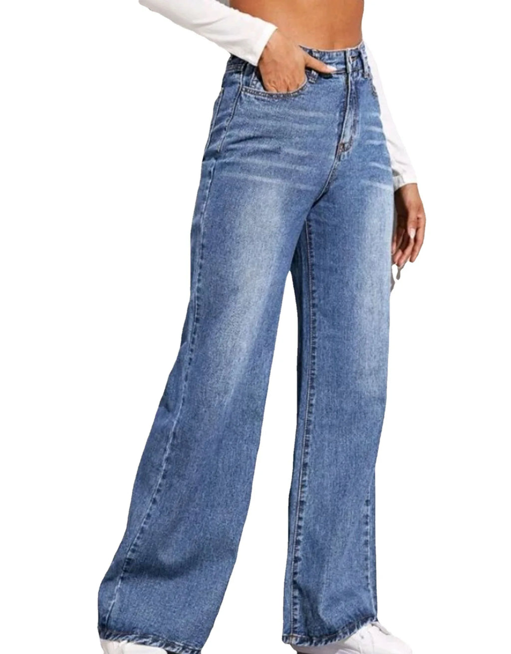 Blue Jeans for Women Wide Leg Pants Straight Long Pant Denim Trousers High Waist Y2k Loose Elegant Trouser Autumn Spring 2025