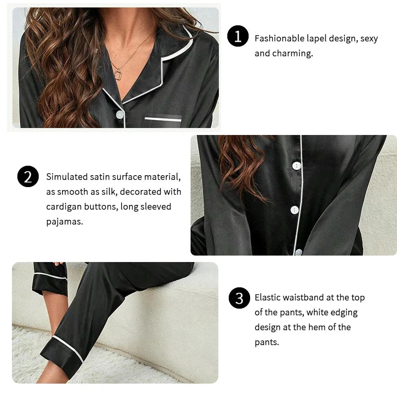 Plus Size Ice Silk Pajamas Women Long-Sleeved Solid Colour Loose 5xl Home Wear Ladies Comfortable Sleepwear 2PCS Set Nightwear