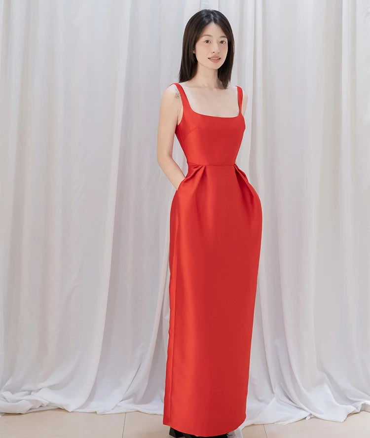 Lautaro Spring Summer Autumn Praty Birthday Evening Dresses Woman Elegant Luxury Red Prom Spaghetti Strap Satin Maxi Dress 2025