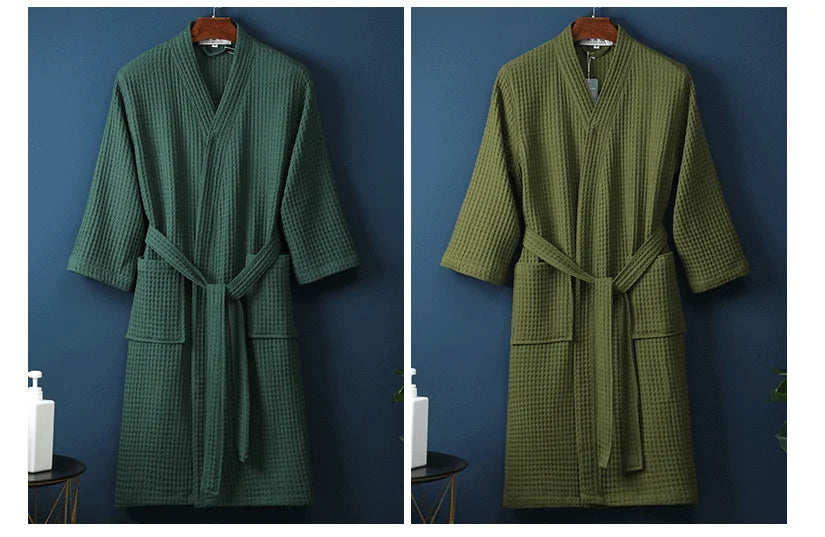 Cotton Bathrobe Spring/summer Thin Morning Robe Long Waffle Hotel Beauty Salon Bathrobe Women Sleepwear Sexy Pajamas Bath Robes