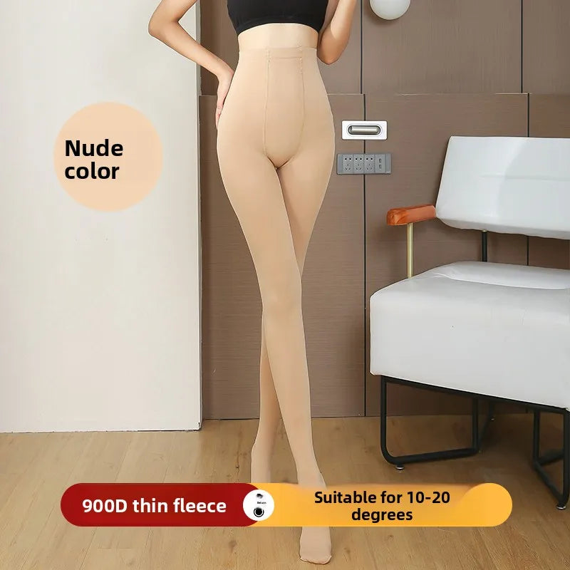 Autumn Winter Water Light Sos Thiened Fce Women's One-Piece l White Inteated Leggings Nylon Base Pants