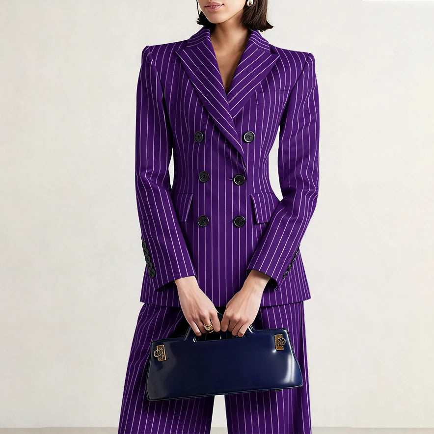 Slim Chic Double Breasted Women Pants Set High-end Female Two Pieces(Jacket+Trousers)أطقم بناطيل