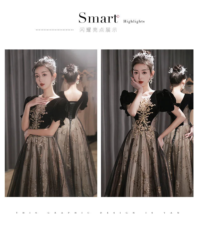 Elegant Women Evening Dress Light Luxury Vintage Appliques Long Banquet Gowns Female Formal Party Dresses Prom graduation dress