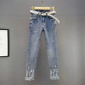 Spring Summer New 2025 Korean Slim Women Jeans Sequins Hot Drilling Denim Pants Ladies Pencil Cowboy Pants Trousers Lady