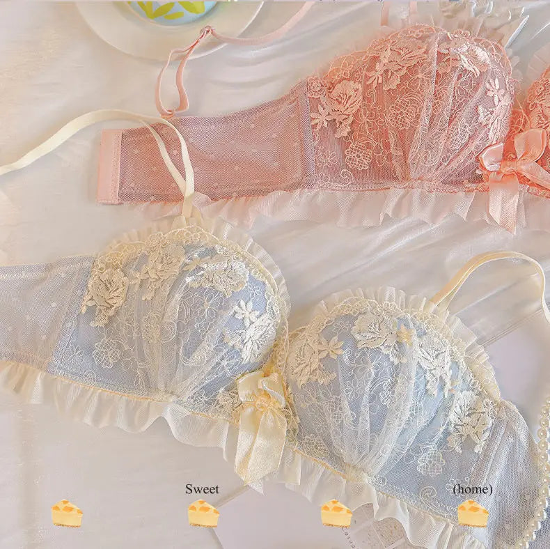 Sexy Lace Women's Bra Set Without Steel Ring Small Breasts Gathered Thickened Lifting Breast Adjustment Pure Desire Girls Bra