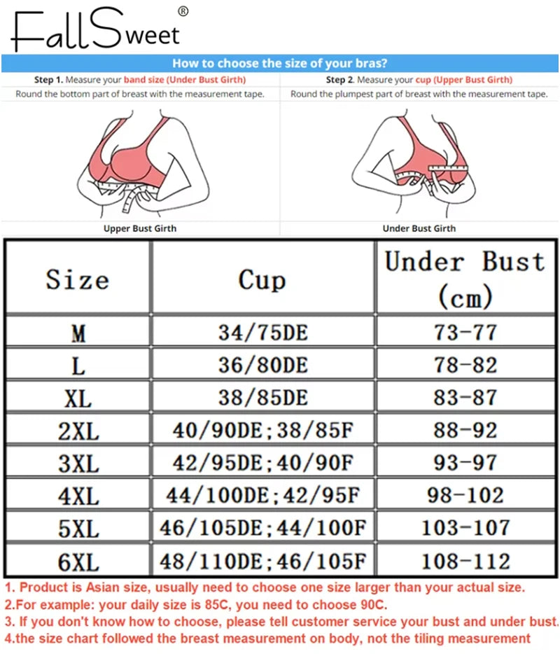 FallSweet Wireless Push Up Bra for Women Plus Size Thin Cup Sports Bras Breathable Comfortable Underwear Sexy Lingerie M-6XL