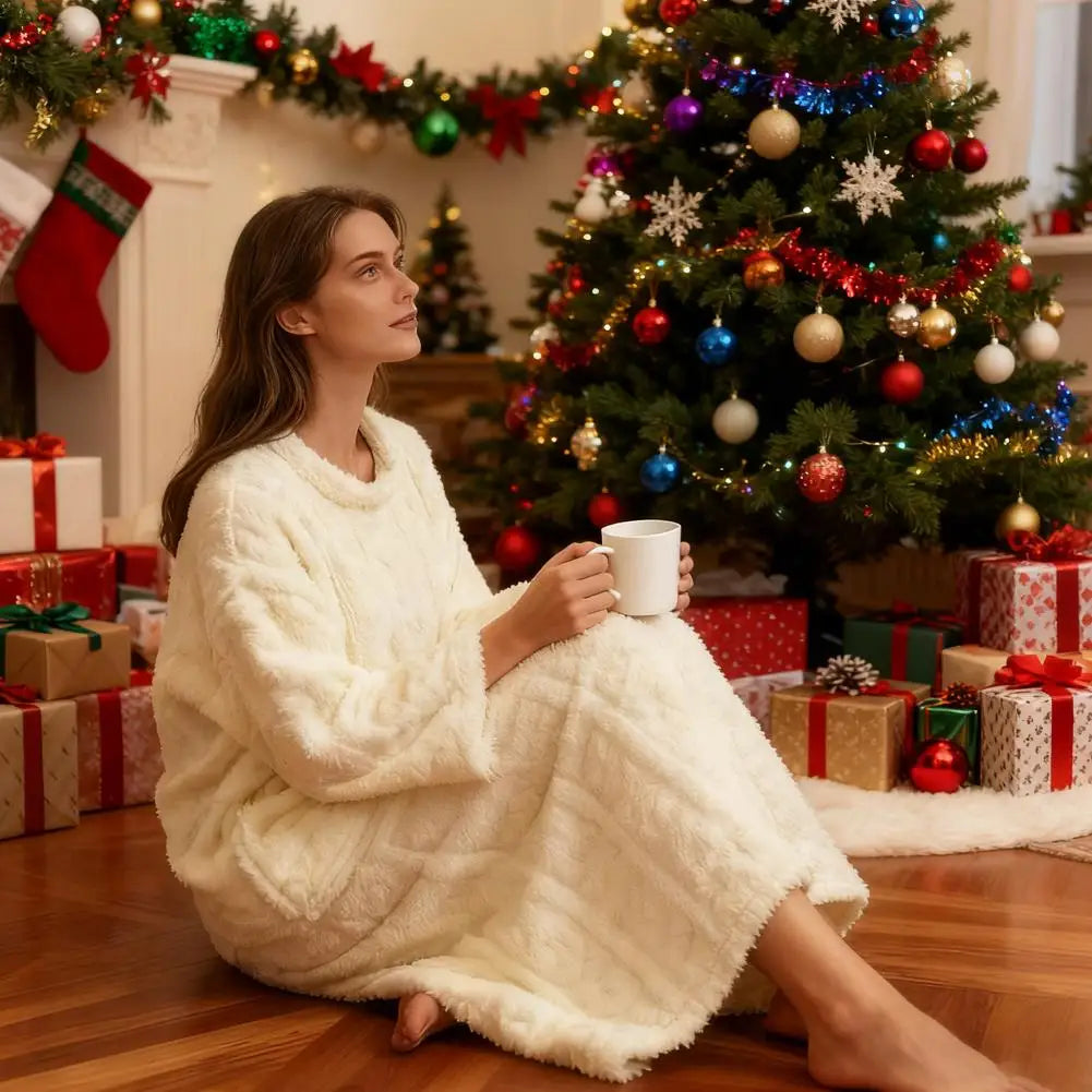 Coral Velvet Women's Nightgown Autumn And Winter Long Sleeve Double Pocket Flannel Nightgowns Women Loose Solid Sleepwear