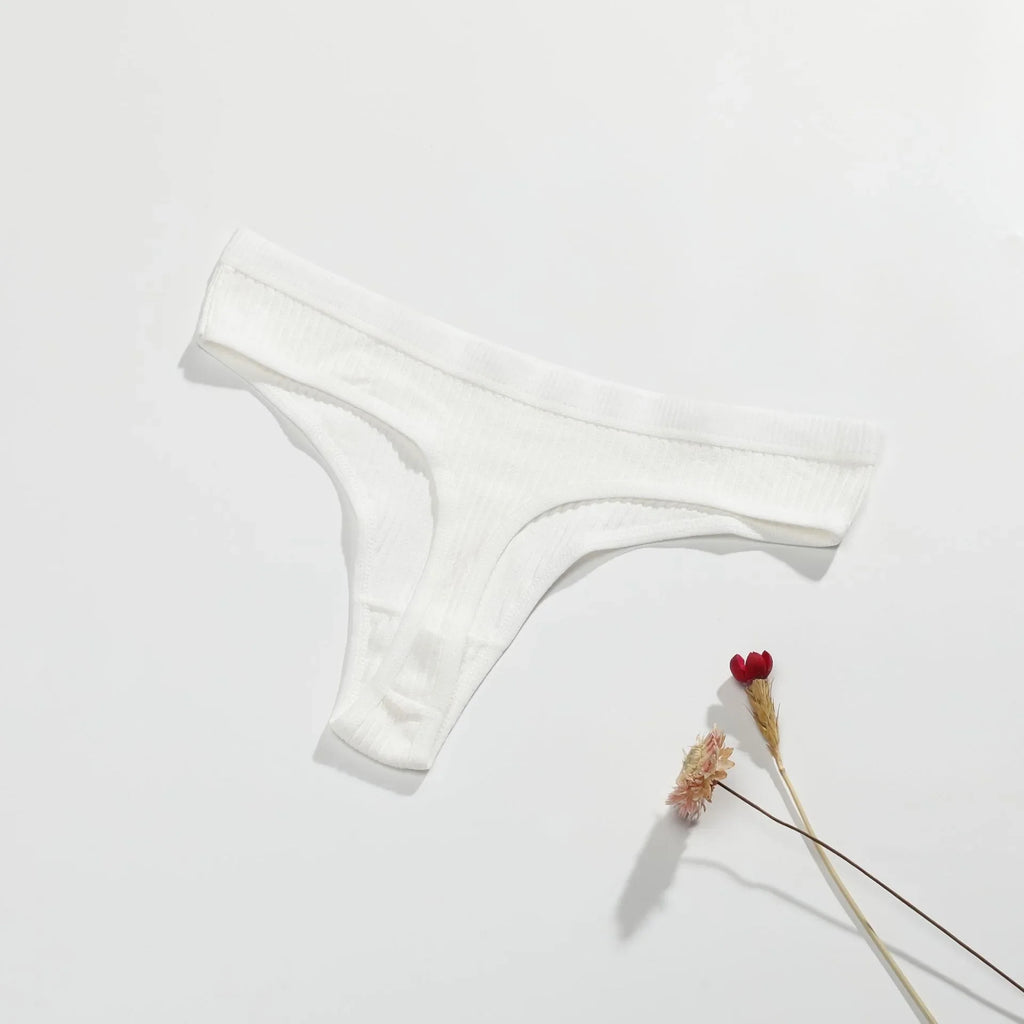 Women's Panties Seamless Ribbed Thongs Low Waist Underpants Comfortable Cotton G-strings Solid Color Underwear Female Lingerie