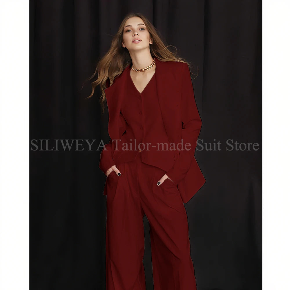 Luxury White Women's Suits 3 Piece Jacket Pants Vest Single Breasted Female Clothing Smart Office Lady Slim Fit Blazers Sets