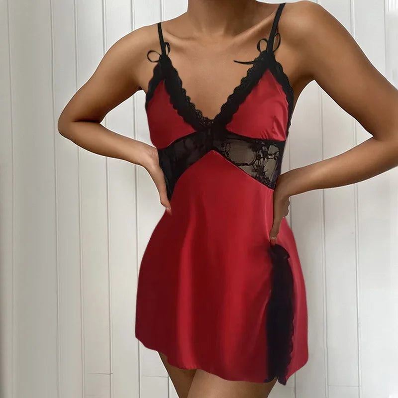 Women's Sleep  European and American Lounge Sleepshirts home sexy sleepwear camisole skirt lace low neck nightgown Nightgowns