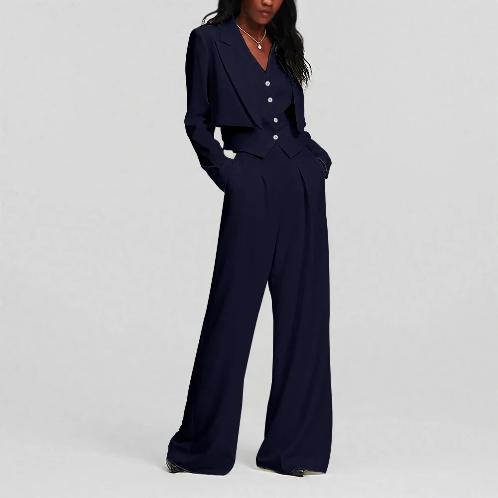 Elegant Ivory White Single Button Women Pants Set New Female Three Pieces(Blazer+Trousers+Vest) conjuntos para mujeres 3 piezas