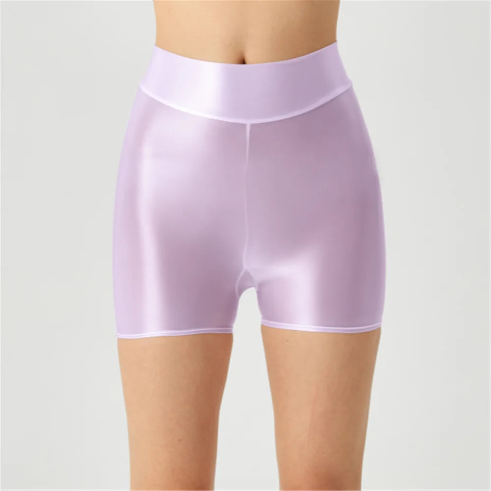 Sexy Women Stain Smooth Yoga Elasitc Shorts Oil Glossy Shiny Tight Casual Beachwear Fitness Short Safety Underwear