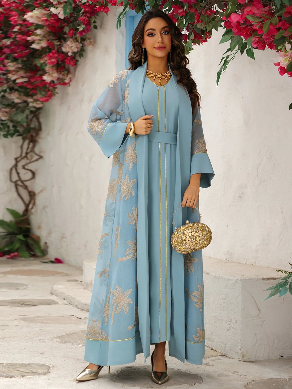 Eid Women Dress Muslim Abaya 2 Piece Set Musulman Ensembles Party Jalabiya Ramadan Abayas Vestidos Largos Kaftan Arab Long Robe