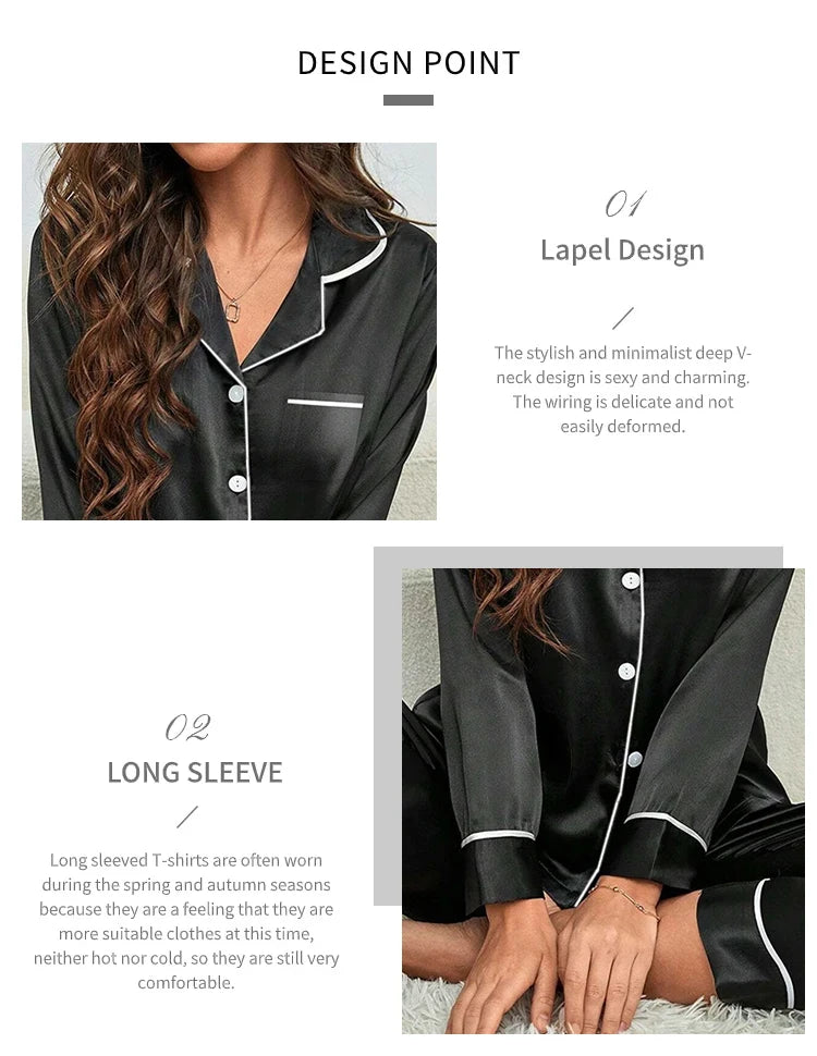 Plus Size Ice Silk Pajamas Women Long-Sleeved Solid Colour Loose 5xl Home Wear Ladies Comfortable Sleepwear 2PCS Set Nightwear