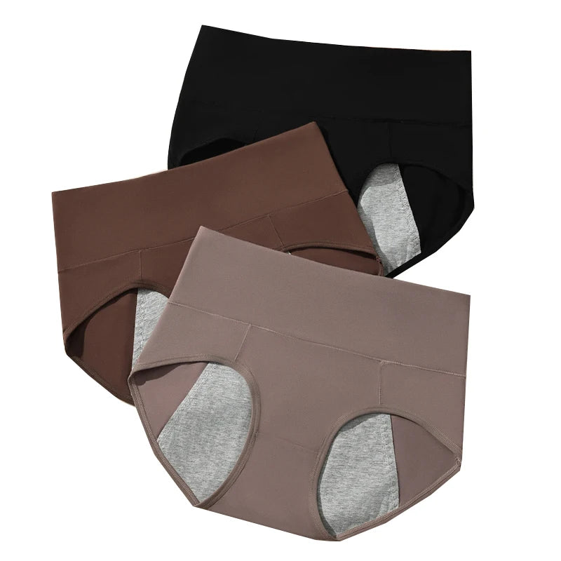 3Pcs High Waist Women's Panties Leak Proof Menstrual Pants Widen Period Underwear Cotton Physiological Plus Size Female Briefs
