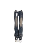 Women's Grey Flare Jeans Vintage Korean High Waist Cowboy Pants Harajuku Denim Trousers 90s Aesthetic Y2k Emo 2000s Clothes 2024
