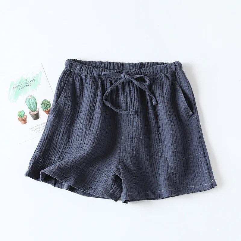 Women Summer Shorts Cotton Double-layer Gauze Sleep Bottoms Thin Loose-fitting Pajama Pants Home Pants Solid Sleep Shorts