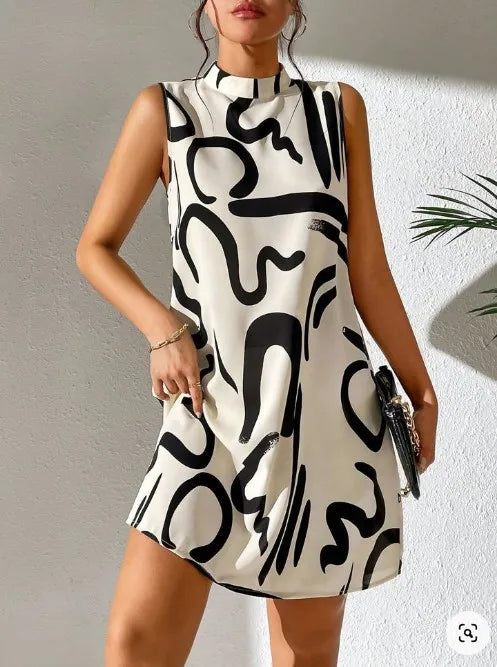 Sexy Sleeveless Woman Dress Office Lady Spring Summer Fashion Elegant Stripe Print O-neck Off Shoulder Dresses For Women 2024
