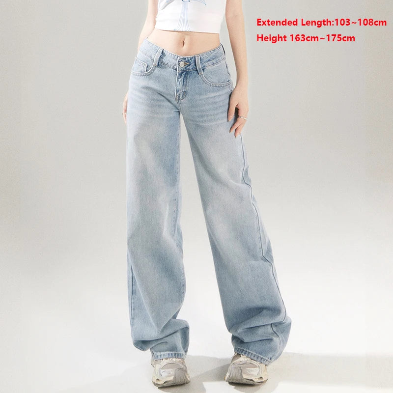 KSTUN 2025 Spring Women Wide Leg  Jeans Streetwear Loose Straight Denim Pants Vintage Low Waist Jeans For Woman Dragging Pants