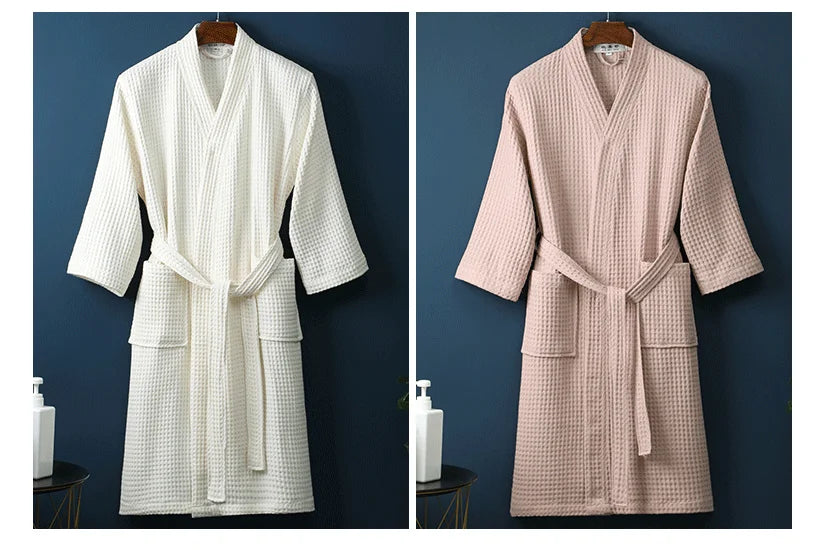 Cotton Bathrobe Spring/summer Thin Morning Robe Long Waffle Hotel Beauty Salon Bathrobe Women Sleepwear Sexy Pajamas Bath Robes