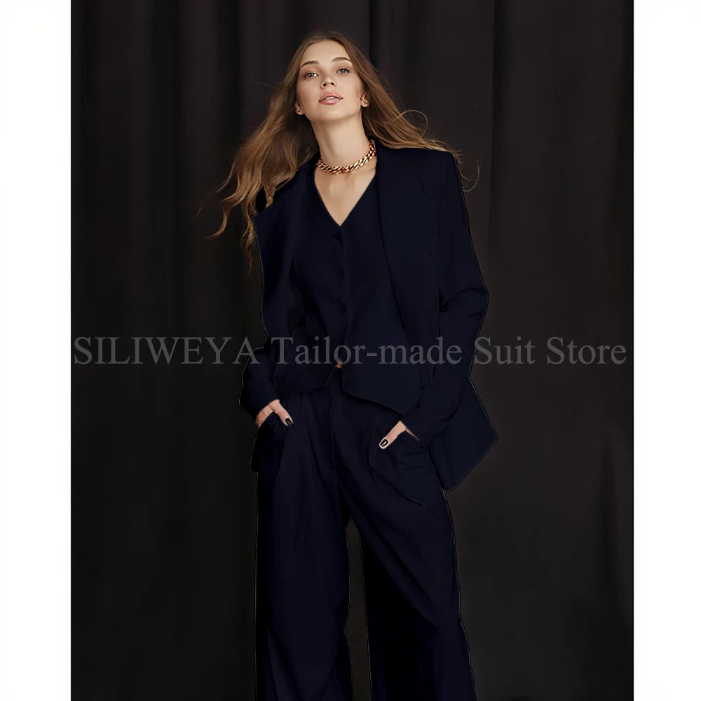 Luxury White Women's Suits 3 Piece Jacket Pants Vest Single Breasted Female Clothing Smart Office Lady Slim Fit Blazers Sets