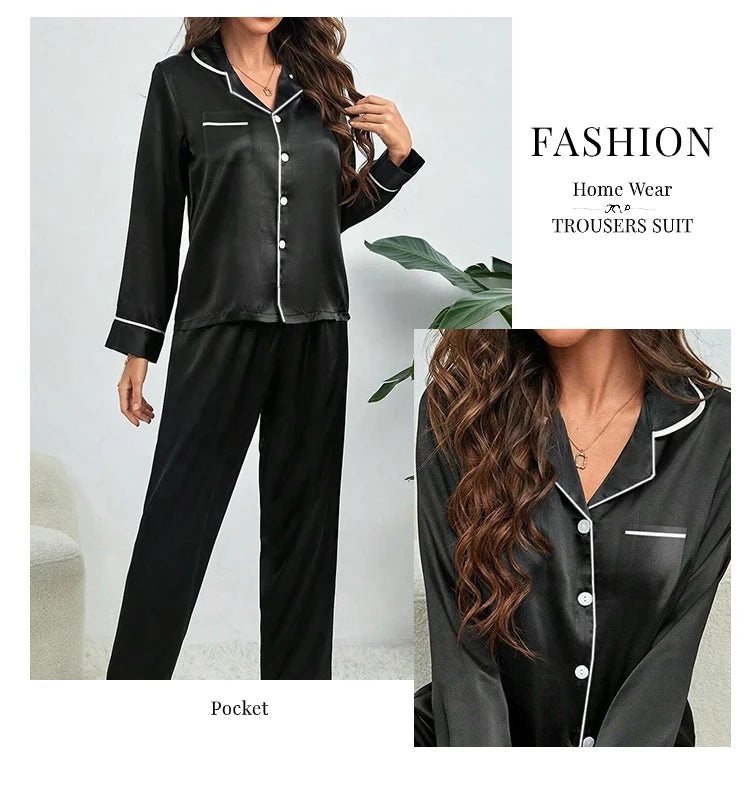 Plus Size Ice Silk Pajamas Women Long-Sleeved Solid Colour Loose 5xl Home Wear Ladies Comfortable Sleepwear 2PCS Set Nightwear