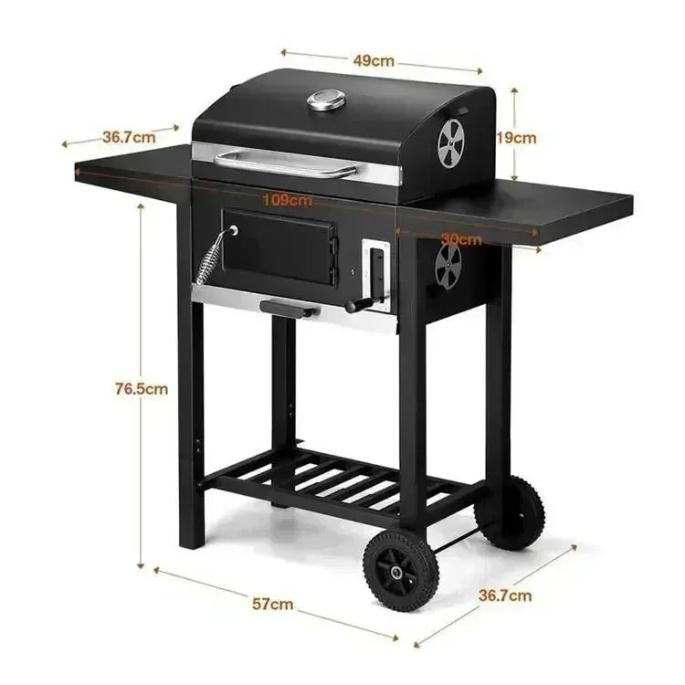 Large Charcoal Grill Smoker BBQ Grill Outdoor Camping Stove with Wheels Heavy Duty Portable Barbecue for Home Party Garden