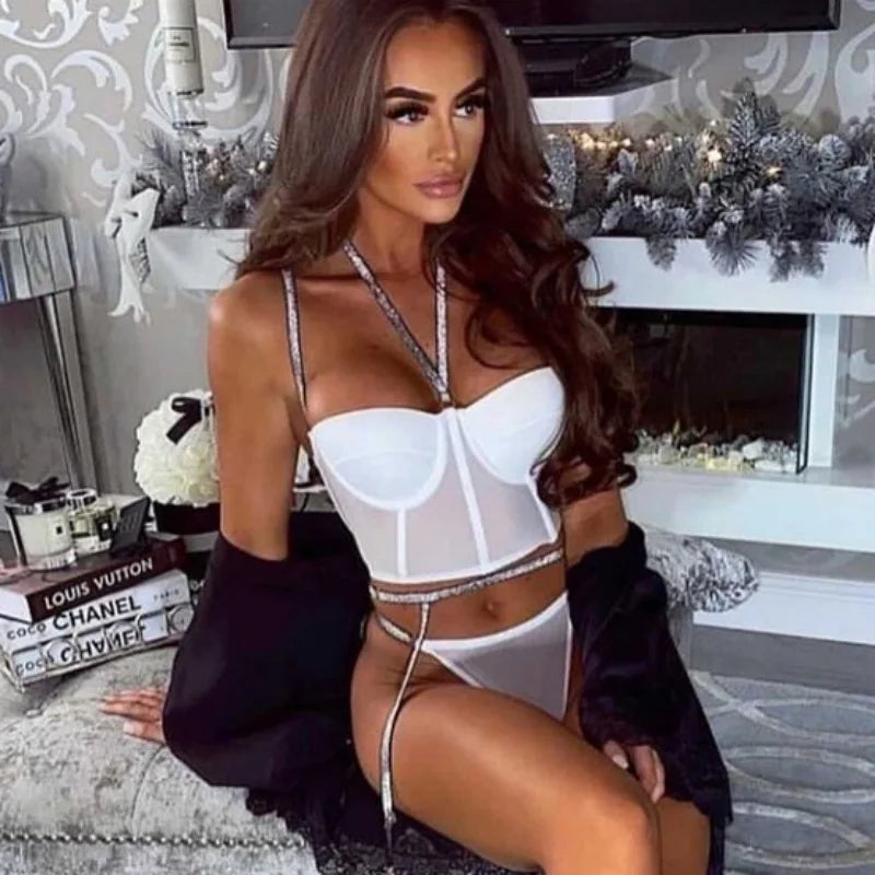 Lingerie Set Lace Sequin Bra Ellolace Lingerie Bra Set Bra Brief Sets Women 3 Pieces Set Lingerie