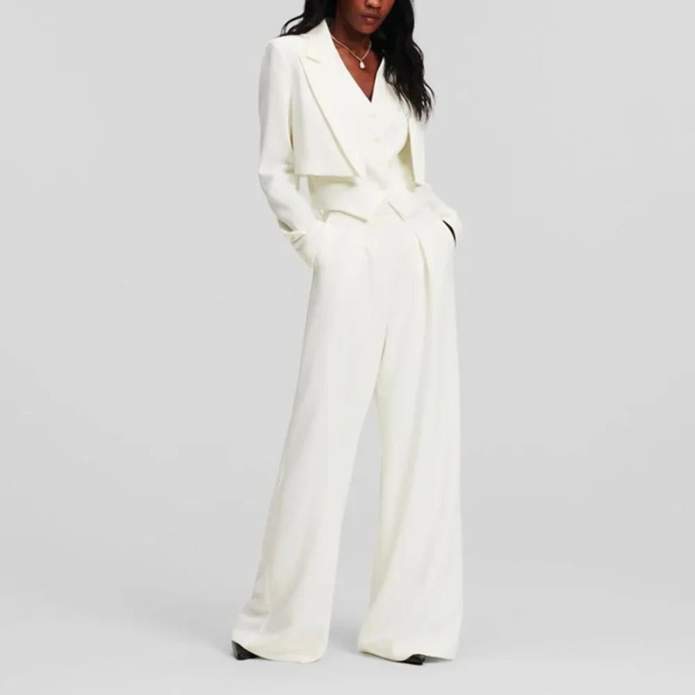 Elegant Ivory White Single Button Women Pants Set New Female Three Pieces(Blazer+Trousers+Vest) conjuntos para mujeres 3 piezas