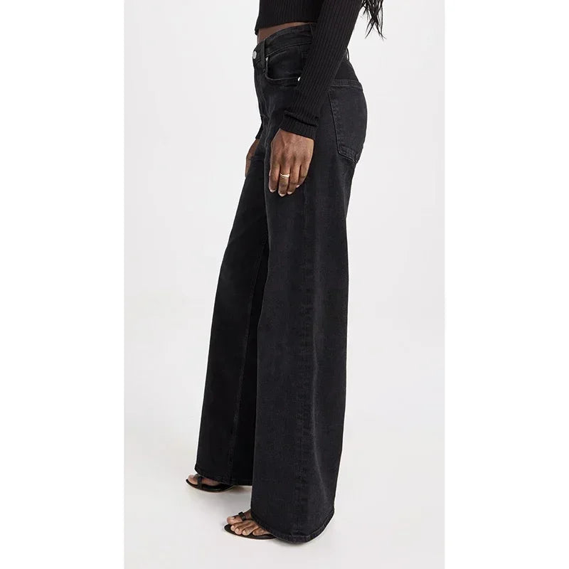 Women High Waist Straight Leg Jeans Female Comfortable Stretch Basic Denim Pants Woman Classic Cheap Black Gray White Trousers