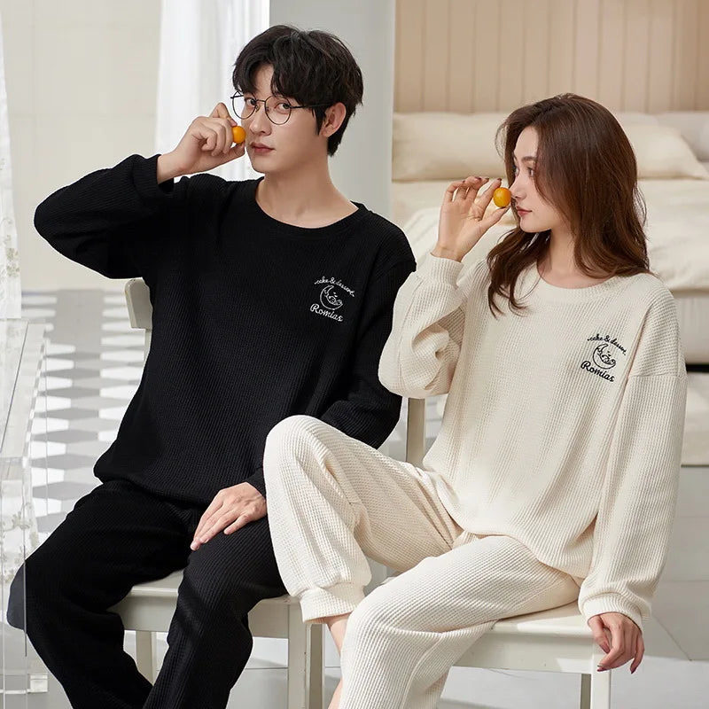 Couple Long Sleeves Sleepwear Autumn Winter Cotton Pajama Sets Print Pants Homewear Kawaii Clothes 2 Piece Sets Nightwear Lovers