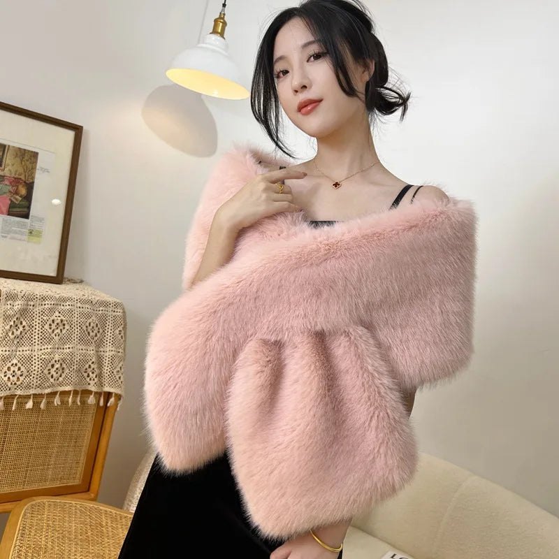 Imitation fur fox fur cheongsam shawl fur collar cape stage dinner shawl wedding dress party scarf women's jacket