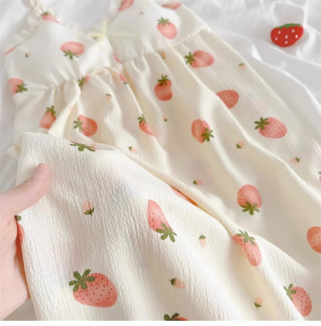 With Chest Cushion Halter Nightgown Female Summer Floral Breathable Thin Section of the Princess Style Loose Knee-Length Pajamas