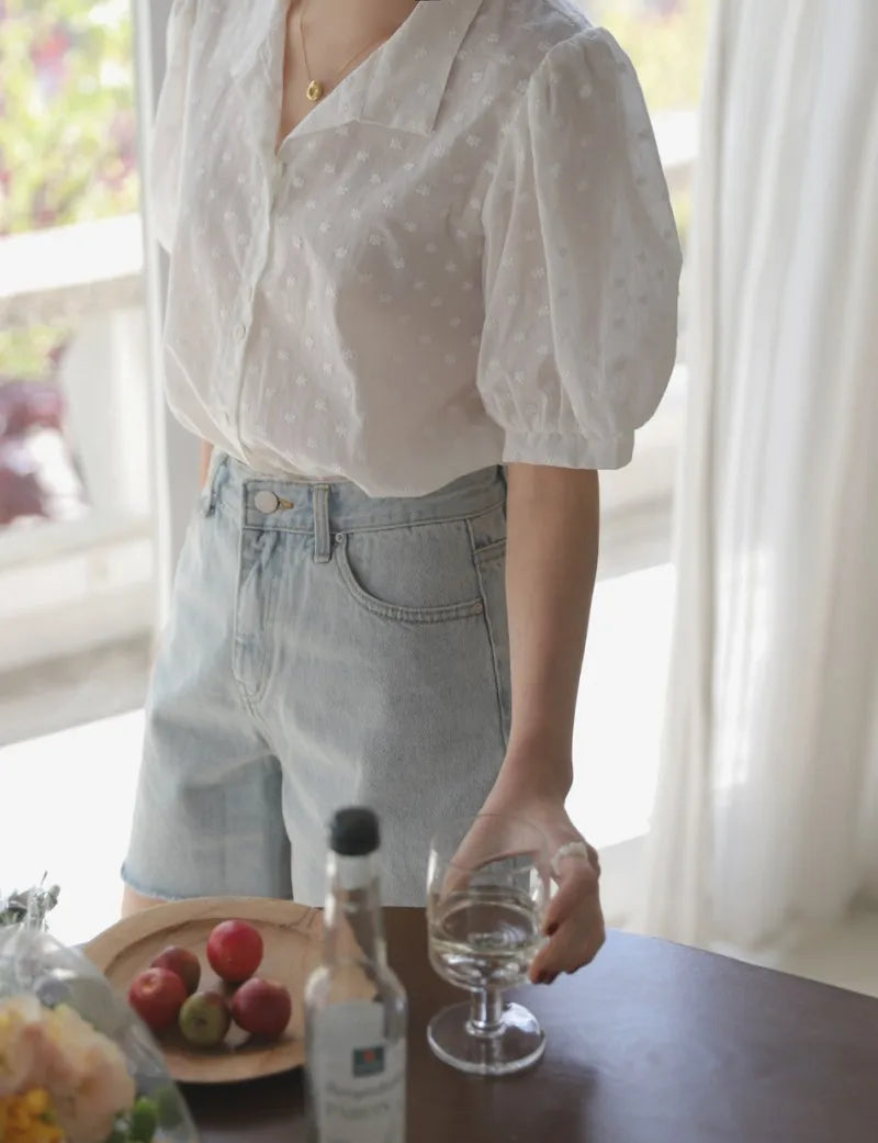Shirts Women short sleeve V-Neck blouse shirts and tops  Korean Style Womens Clothing Elegant Leisure Chiffon blouses