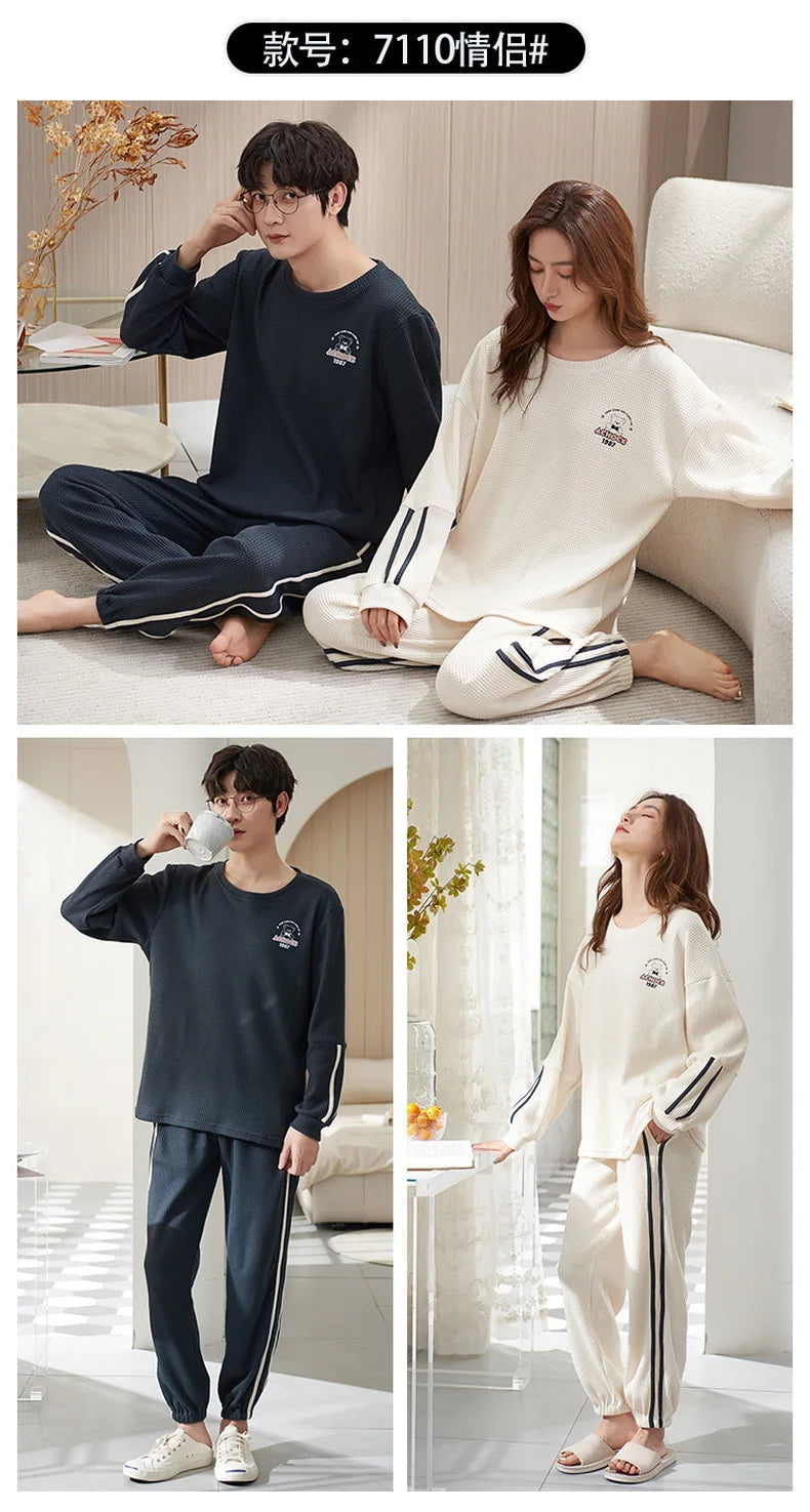 Couple Long Sleeves Sleepwear Autumn Winter Cotton Pajama Sets Print Pants Homewear Kawaii Clothes 2 Piece Sets Nightwear Lovers