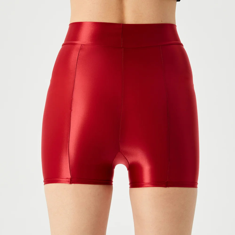Sexy Women Stain Smooth Yoga Elasitc Shorts Oil Glossy Shiny Tight Casual Beachwear Fitness Short Safety Underwear