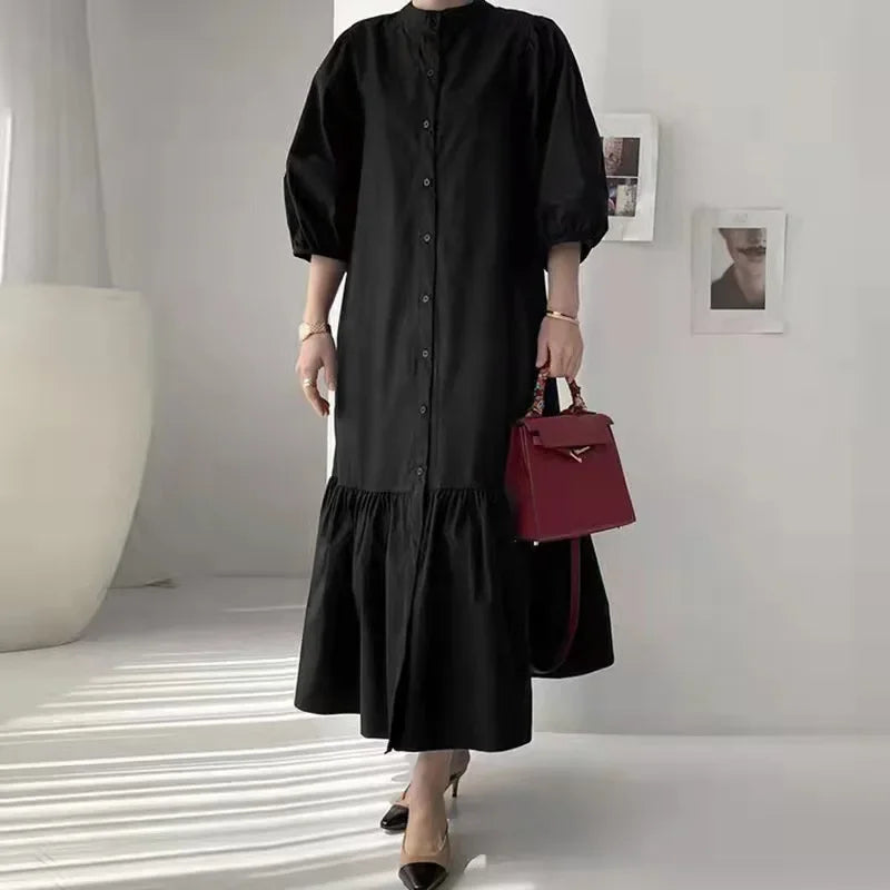 Fashion Summer Dress for Women Vintage Ruffles Hem Cardigan Long Dresses Women Elegant Casual Sundress Party Vestidos Robe Femme