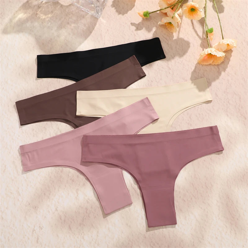 5Pcs Seamless Ultra-thin Underwear Women's Maillard Thongs Sexy Low Waist Brazilian Panties Female Ice Silk Invisible Lingerie
