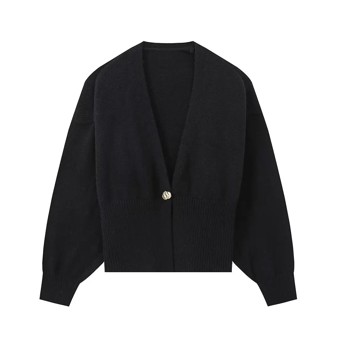 HH Woman Autumn Long Sleeves Slim Casual Sweater High Street Coat Women Solid Single Button Deep V-Neck Knitted Cardigan