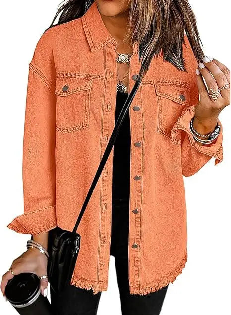 Coat Women Denim Coats Single Breasted Casual Turn Down Collar Y2k Streetwear Jackets Mom Jeans Splice Loose Jacket 2025