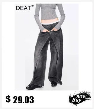 DEAT Fashion 3D Printed Wide Leg Curved Jeans Women's High Waist Loose Blue Streetwear Denim Pants New Tide Summer New 7AB9379