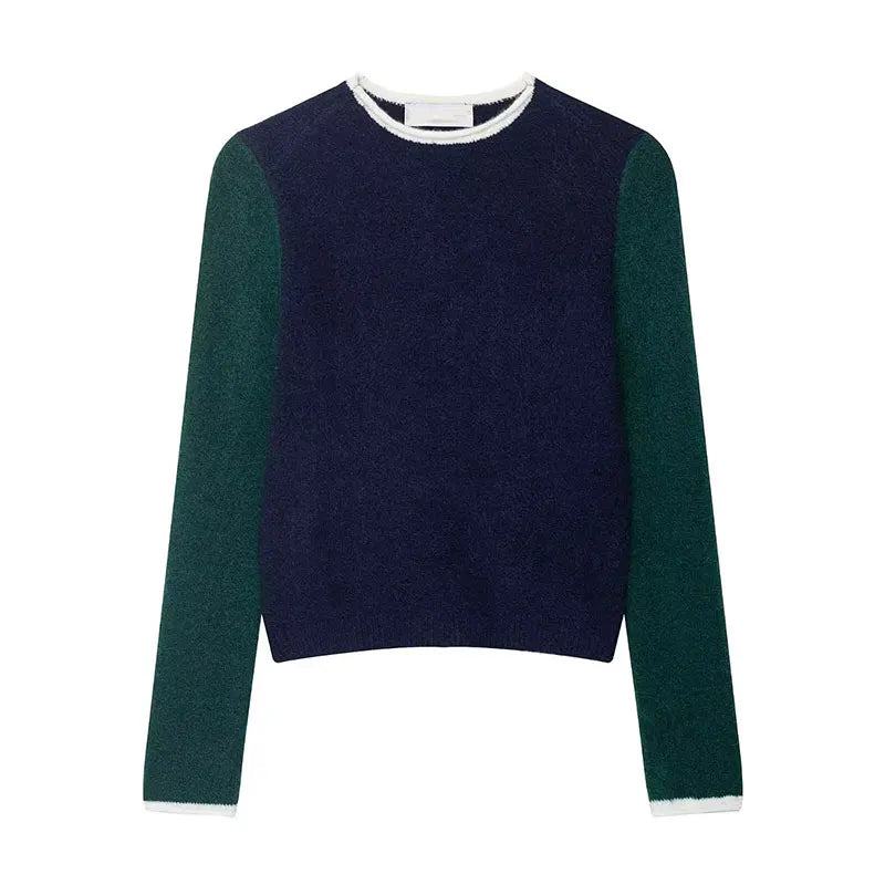 TFAFXY Women's 2025 Autunm Patchwork Knit Sweater Blend Fashion Ladies Loose Knitwear Pullover Top ﻿