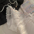 Lingerie Low Waist Embroidery Flower Panties Cotton Crotch Sweet Mesh Lace Briefs Transparent Lace-up Underwear Lady